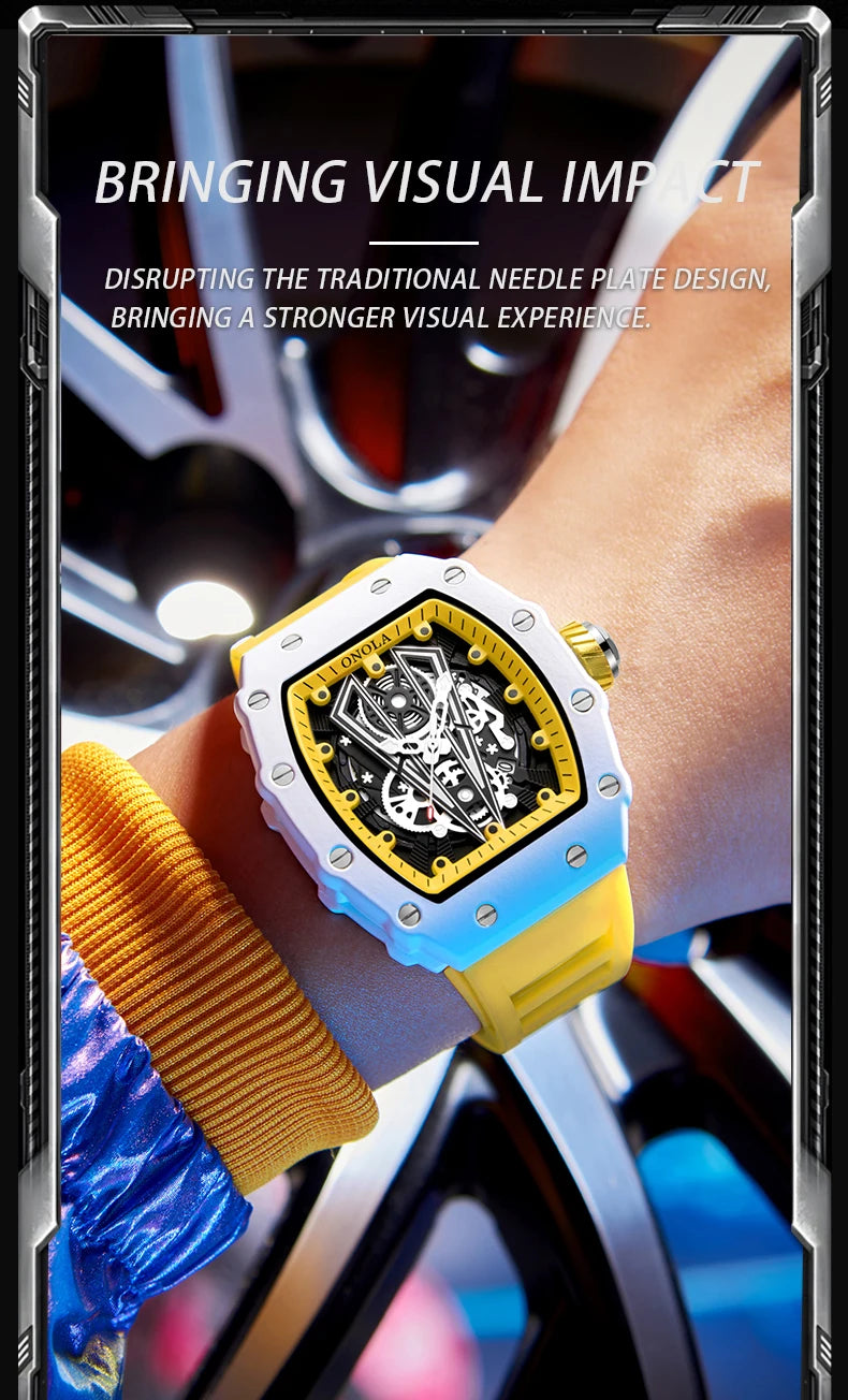High Quality Men's Watch Quartz ONOLA Fashion Clock Waterproof Silicone Tape Watch for Men