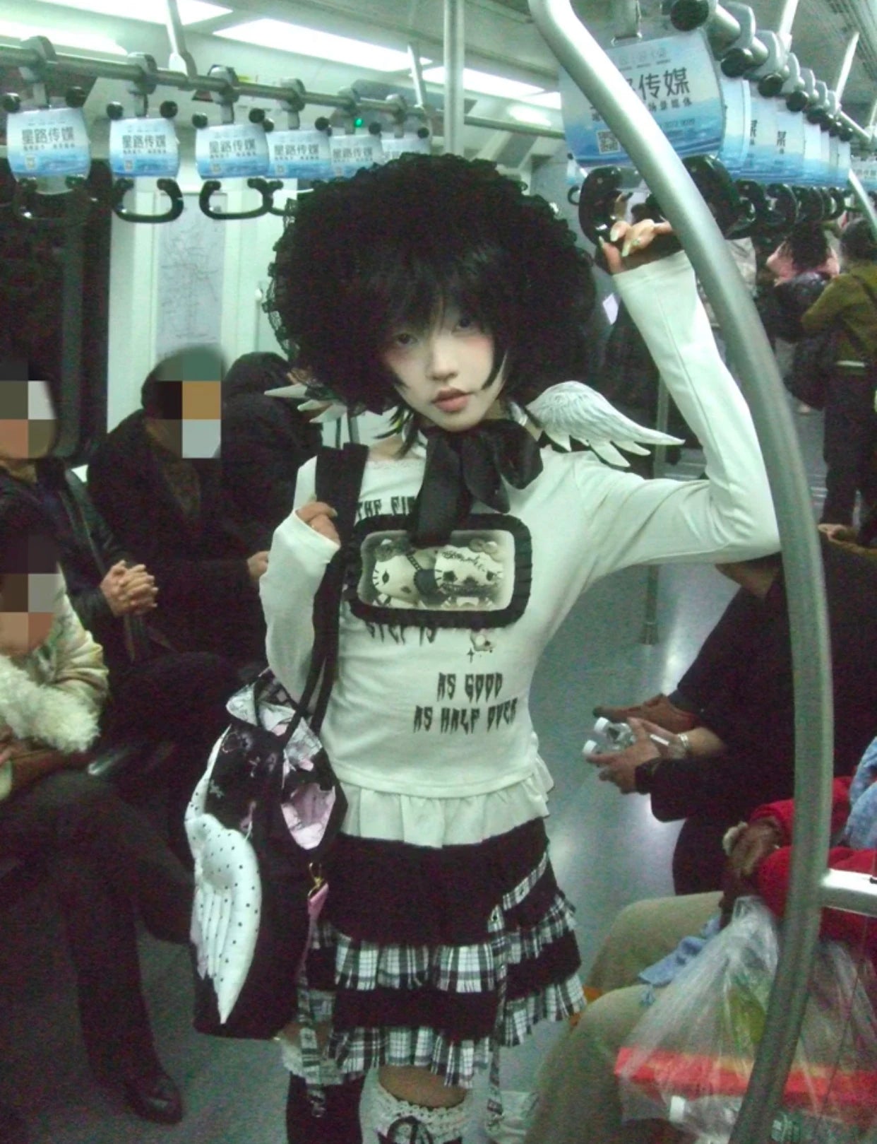 Karrram Japanese Y2k Anime Print T-shirt Trashy 2000s Style Long Sleeve T Shirt Vintage Harajuku Lace Patchwork Tops Grunge 90s
