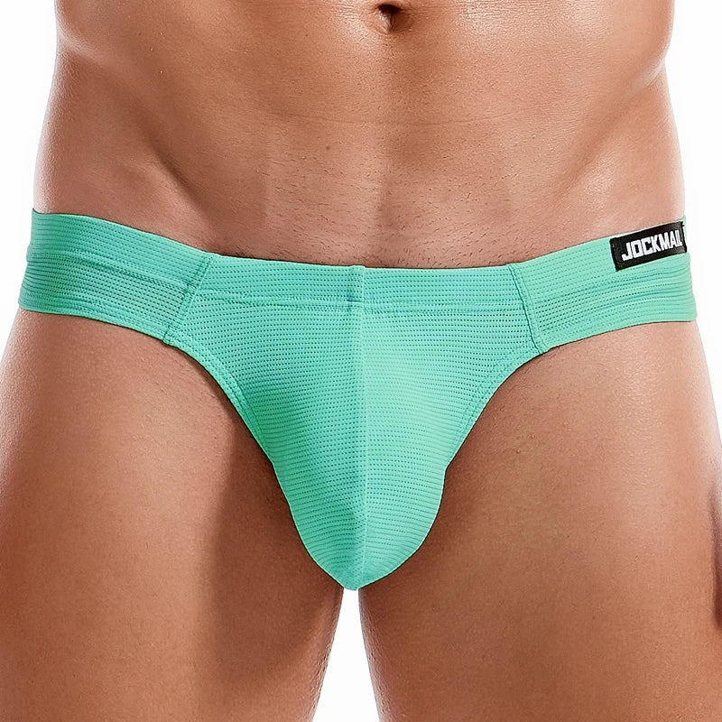 JOCKMAIL Sexy Men's G-string Fashion Low Waist Solid Color Male Thongs Underwear Breathable Mesh Sports Underpants Shorts