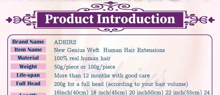 ADEIRS Genius Wefts Extensions Hair Bundles Brown Blonde 100% Real Human Hair Straight Remy Hair Invisible can Curly