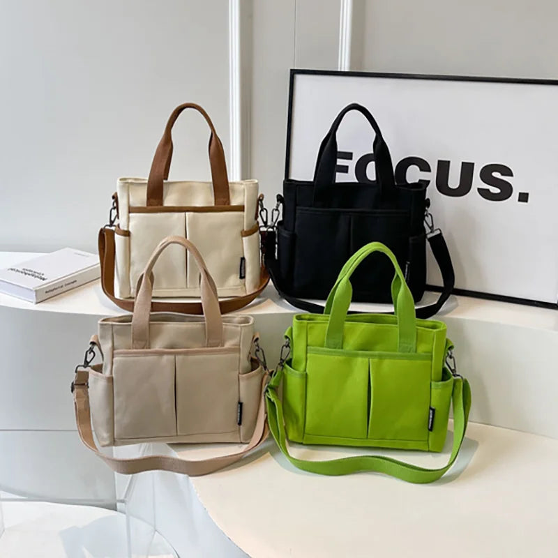 Women's Bag Multiple Pockets Shoulder Bag Large Capacity Canvas Tote Handbag For Women Daily Commuting Shopping Bag
