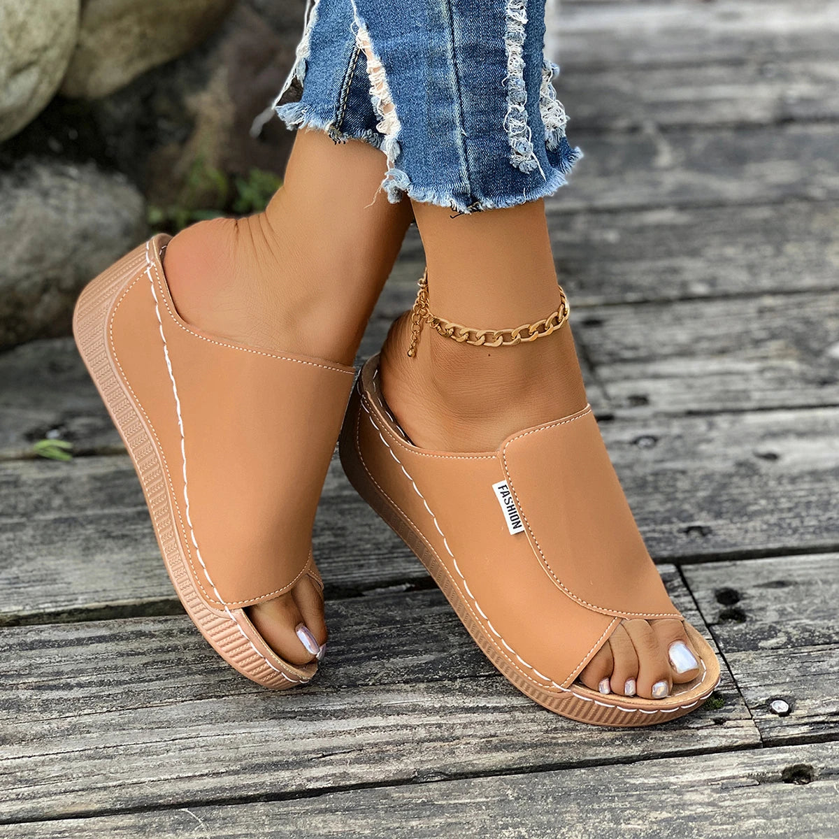 Minimalist Summer Women Sandals Fashion Thick Sole Wedge Heel Platform Slides Slip on Sandals Woman Slippers Female Footwear