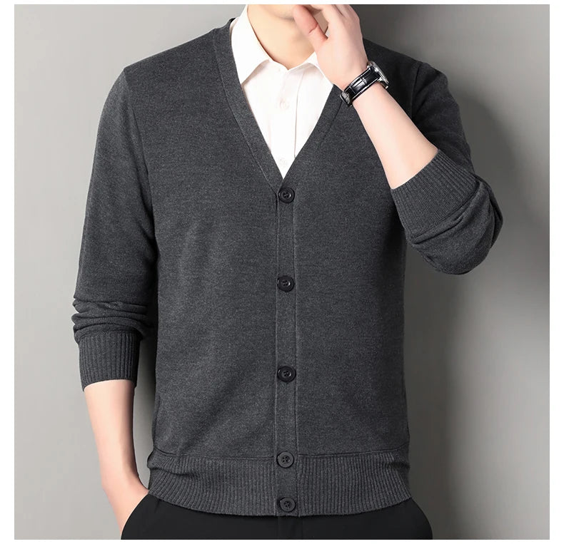 Mens Autumn Clothes Fleece Cardigan Jacket Knitted Sweater Outwear V-neck Fashion Cardigans Warm Men's Top