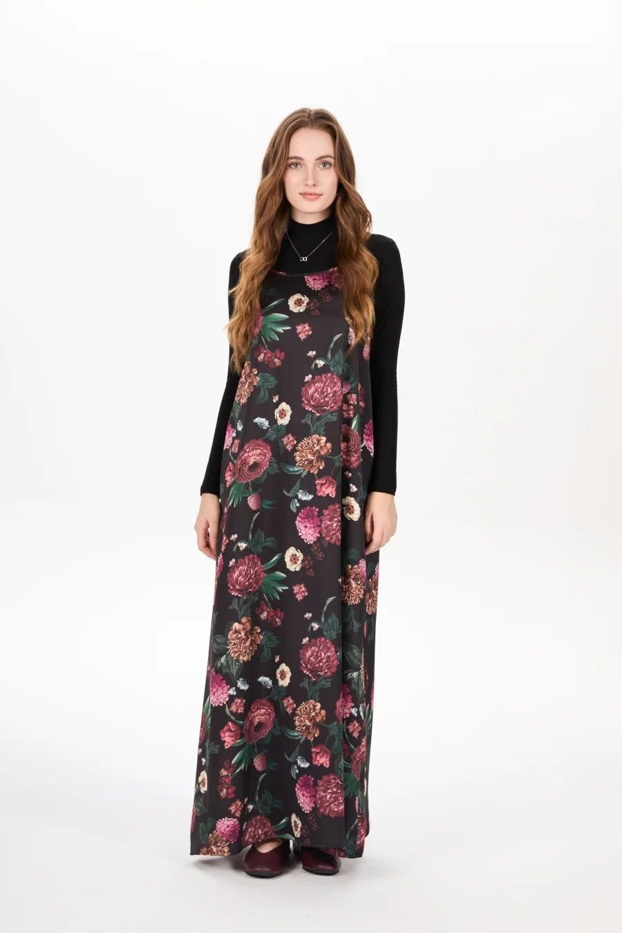 AS AW25 woman clothing mockneck + elegance slip satin dress matching look adjustable maxi floor length lady wear