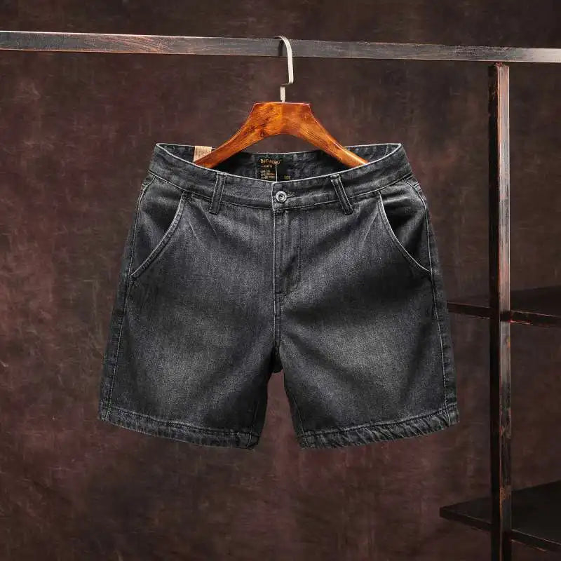 Men's Short Jeans Pants Skinny Retro Blue Male Denim Shorts New in Stretchable Wih Zipper Stretch Vintage Harajuku Rude Cowboy