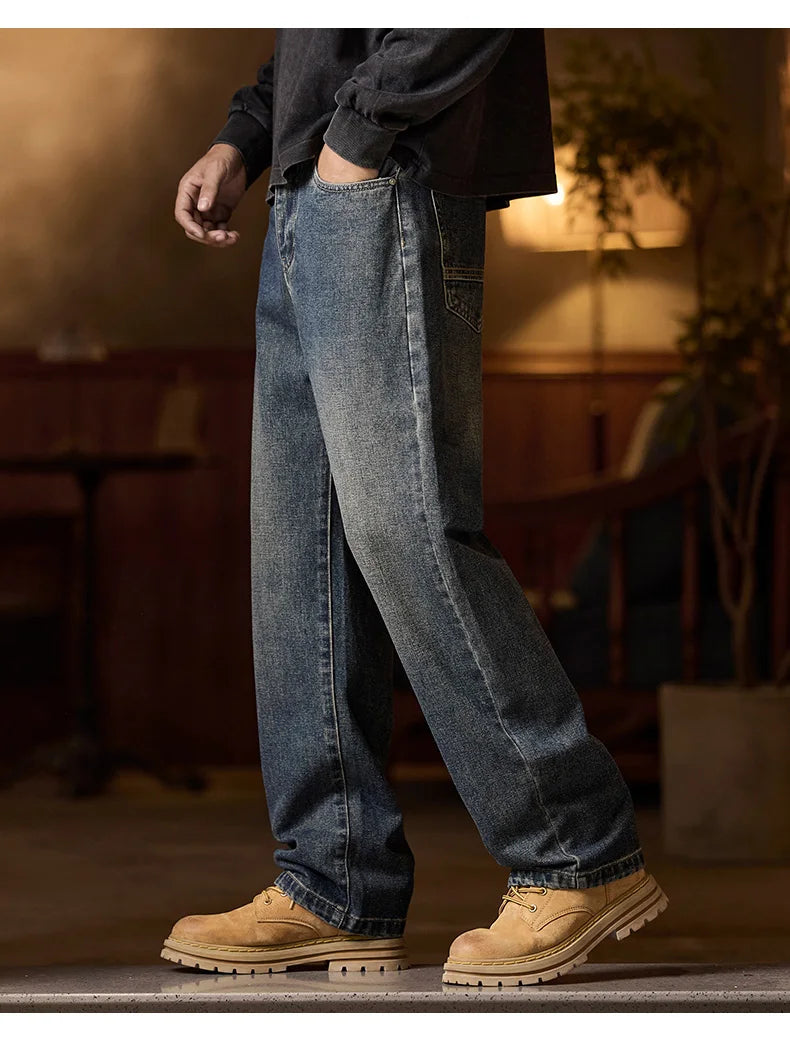 Mens Elastic Waist Jeans Relaxed Fit Men's Blue Jeans with Elastic Waist with Zipper and Button