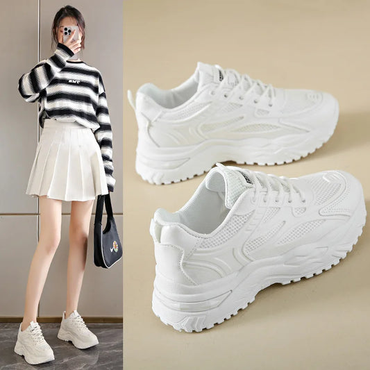 Sneakers Women  New Leather Chunky Sneakers Women's Sports Shoes Thick Tennis Vulcanized Shoes Basket Platform Shoes