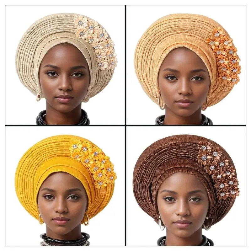 39BD African Turban Headwrap for Female Fashion Formal Head Scarf Bonnet Hat Turban Ethnic Flower Head Turban Nigerian Hat