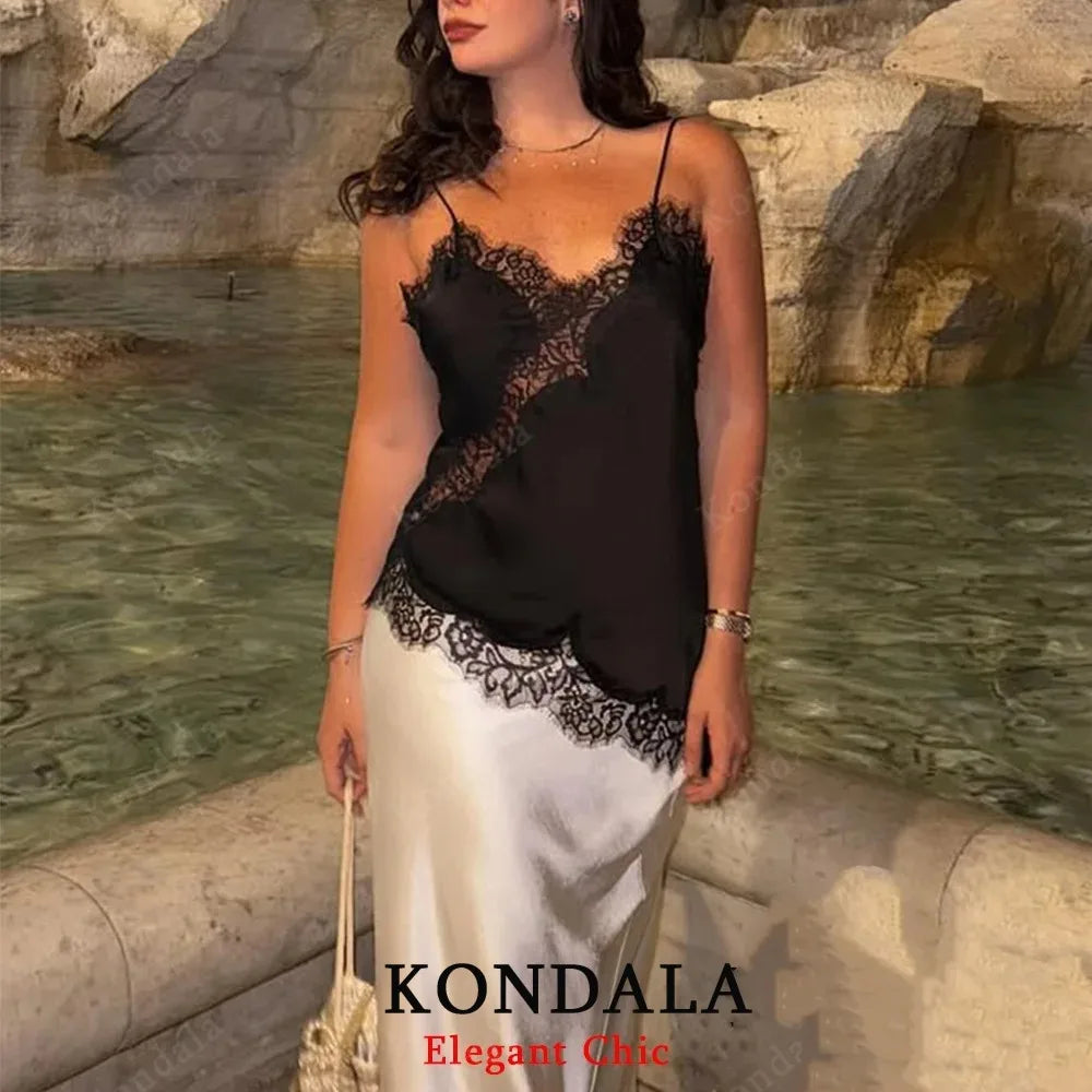 KONDALA Women Sexy High Street Lace Cami Short Dress Asymmetrical Dress 2025 Spring Autumn Fashion Party Dinner Date Mujer Dress
