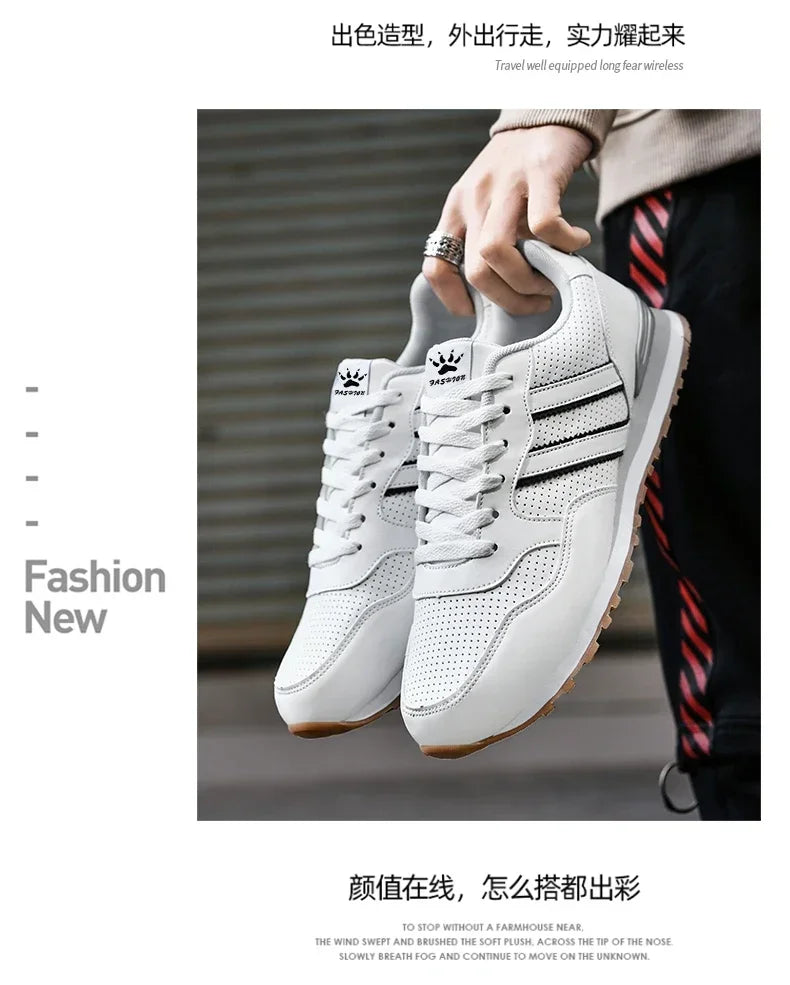 2024 Men Classical Running Shoes Lightweight Leather Outdoor Casual Sneakers Men Comfortable Sport Breathable Flat Jogging Shoes