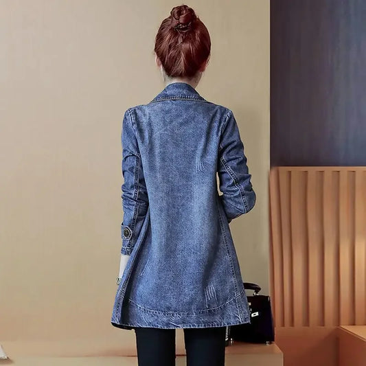 Plain Female Jeans Coats Korean Women's Denim Jackets Long Trench Designer in Promotion 2025 Trend Deals Chic and Elegant New