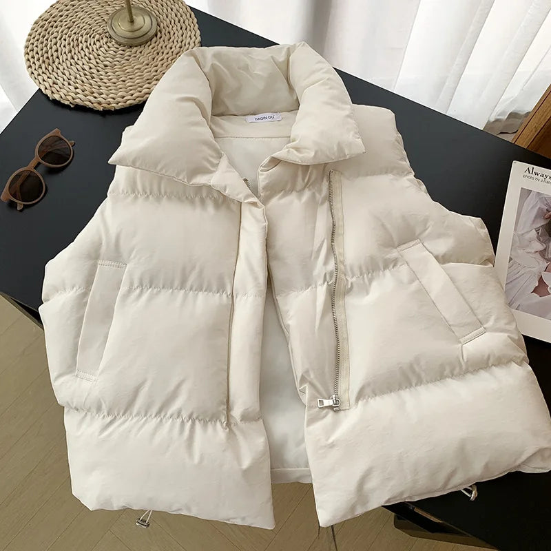 Women Zippered Cotton Vest Winter Autumn Sleeveless Waistcoat Jacket Vintage