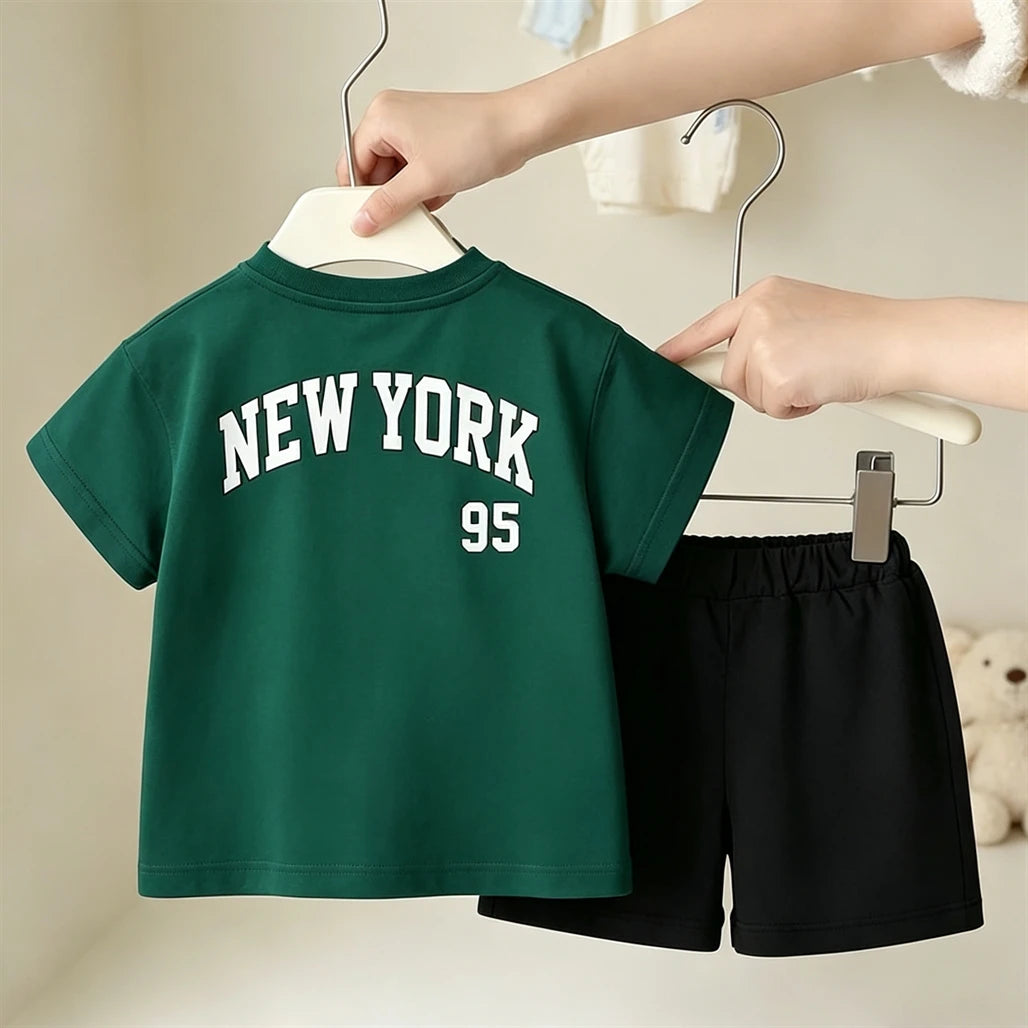 Casual Sports Clothes Short-sleeved Outfits For Kids Simple Fashion T-shirt Loose Shorts 2Piece Set Summer Clothes Boys Outfit