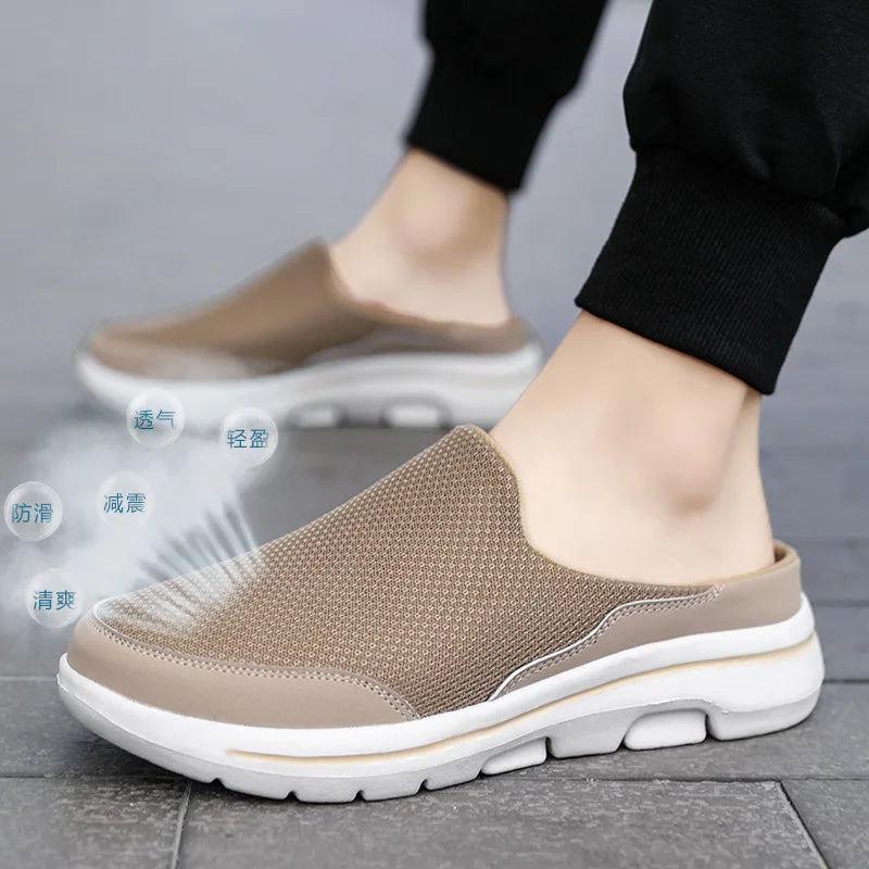 2023 Men Casual Mules Mesh Breathable Flat Slippers Summer Couple Shoes Large Size Loafers Fashion Shoes Men Street Slippers