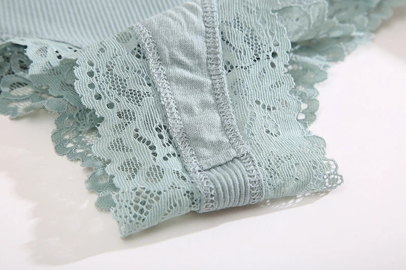 Lace Seamless Brazilian Panties Ribbed Cotton Low Waist Women's Panties Breathable Girls Underwear Plus Size Lingerie S-XL