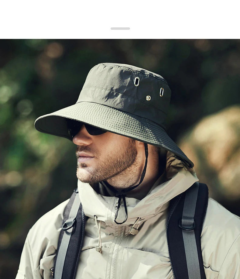 Summer Wide Large Brim Men Fisherman Hat Waterproof UV Protection Sun cap Hiking Fishing Climbing Oversized Safari Bucket Hats BAZAARHUBO