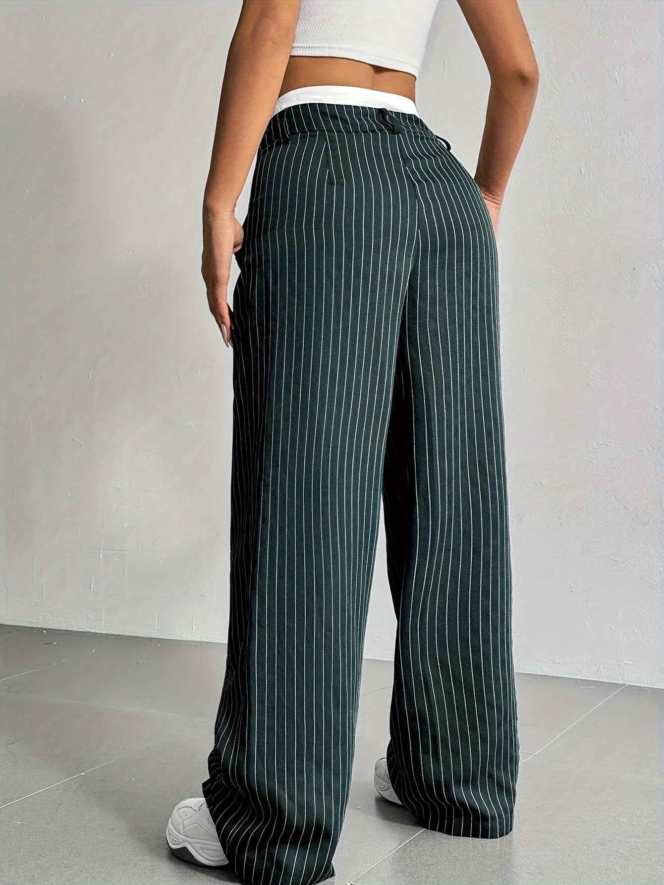 Fashion Pants Women's Stripe Straight Pants 2024 Autumn Winter High Waisted Casual Suit Pants Office Lady Women Trousers Bottoms BAZAARHUBO