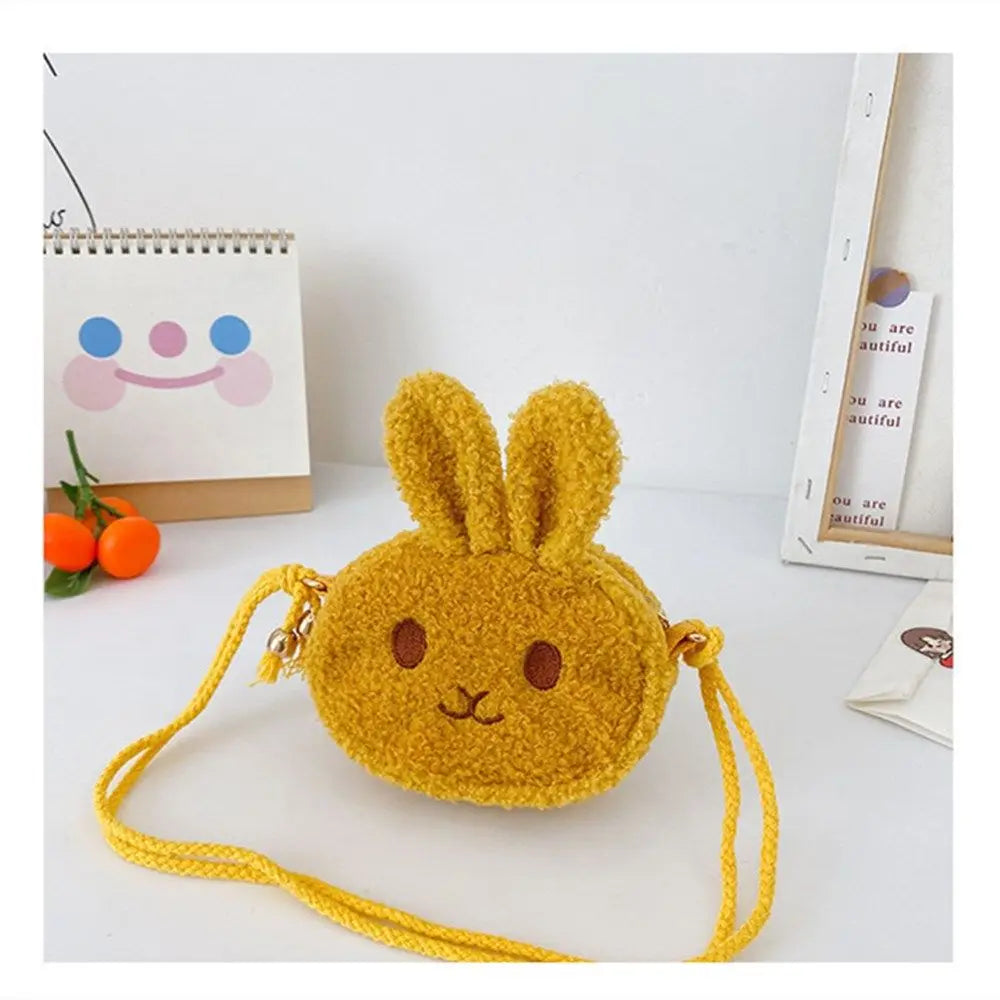 Cute Little Rabbit Kids Plush Drawstring Bag Casual Children Baby Shoulder Bag Sling Bag For Toddler Preschool Kids Gift