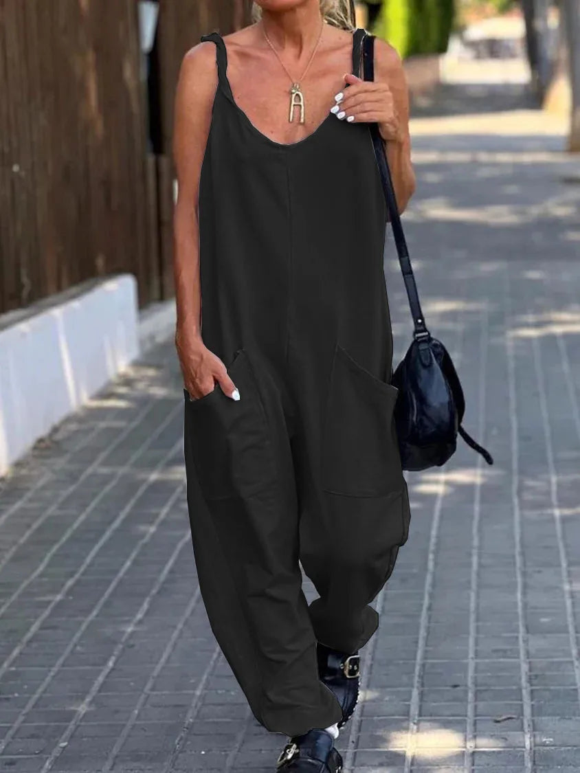Jumpsuit Women's Solid Color Loose Suspender Pocket Trousers Street Trend Fashion Trousers for Female Jumpsuit