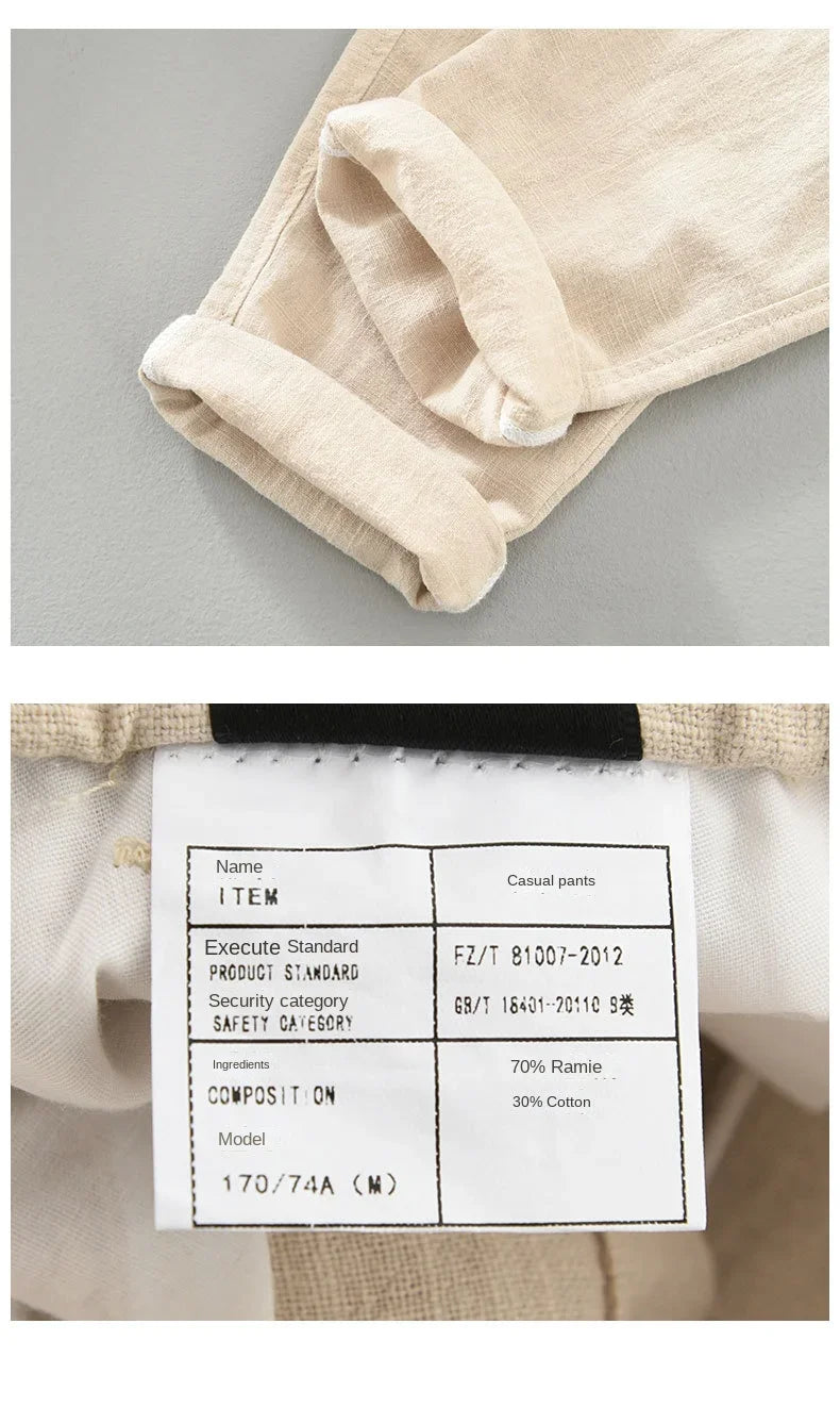 Men's Casual Harem Pants: Ankle-Length Linen Trousers in Vintage White, Brown, and Khaki - Breathable and Pleated for Comfort