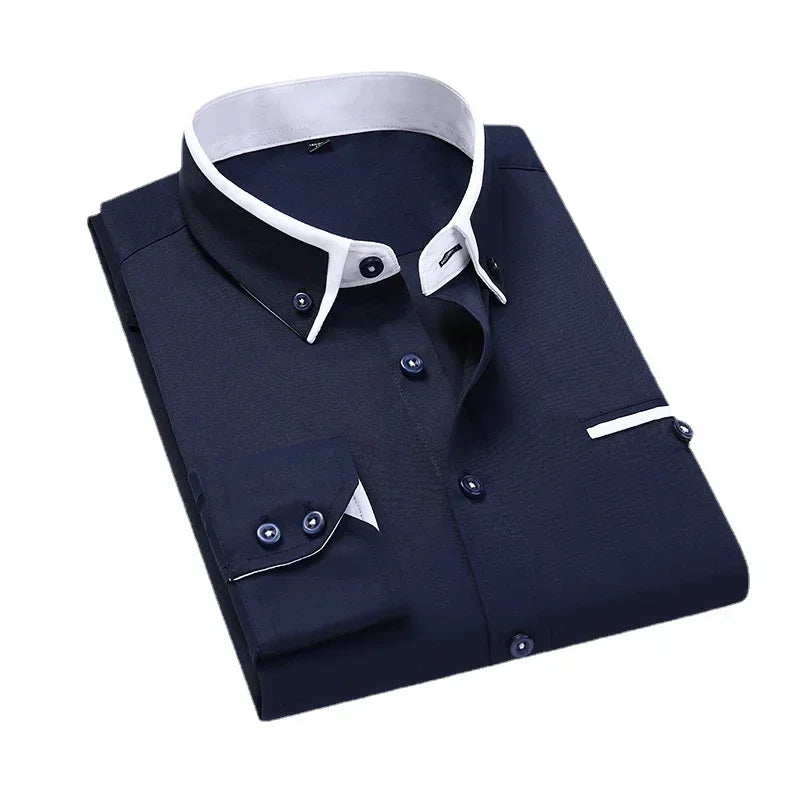 Men's Summer Casual Cotton Long-Sleeved Shirts / Male Slim Fit Spring Lapel Business Men Dress Shirt Tops Brand Clothing