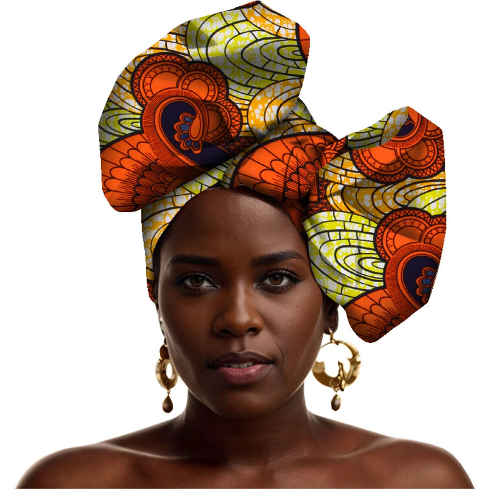 African Turbans for Women Head Wax Print Cotton Fashion Headband Multicolor Printed Head Scarf Traditional Head Ornament Wyb431