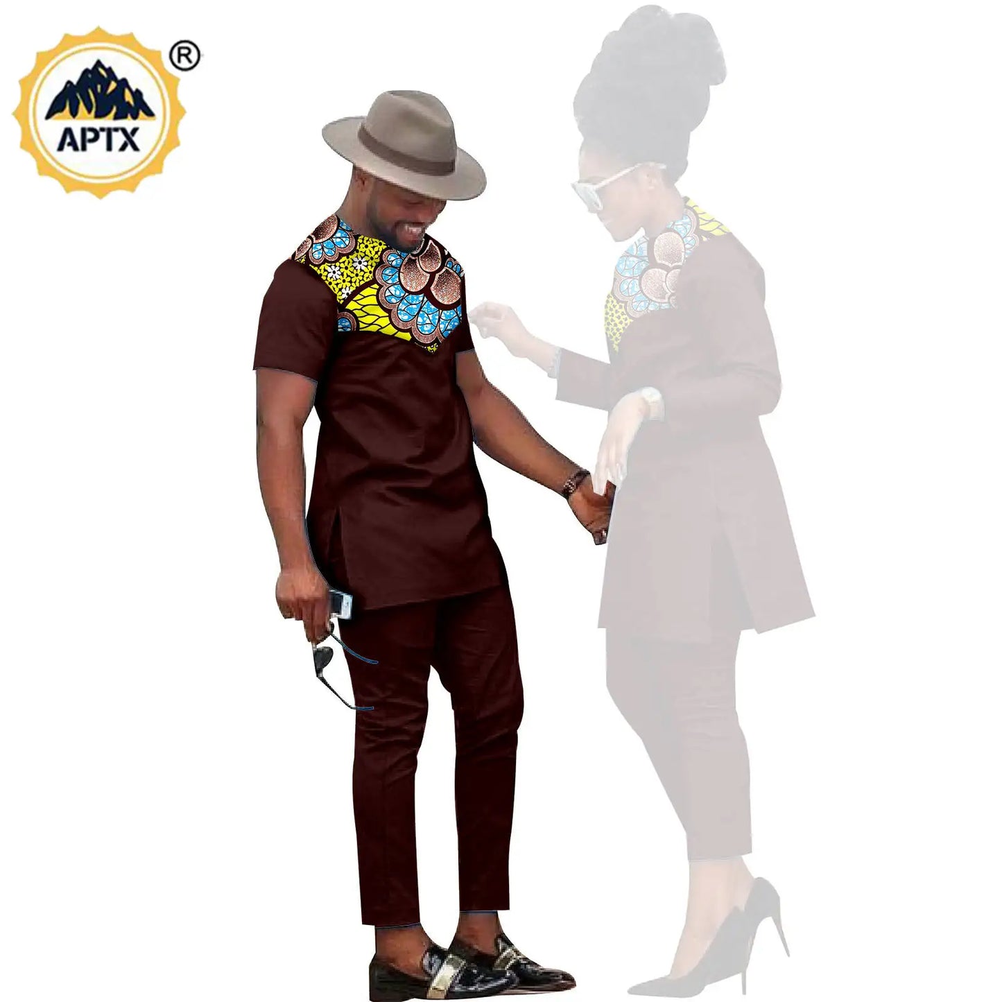 African Men Suits Bazin Riche African Couple Clothes Women Sets Matching Men Outfits Kaftan Patchwork Top and Pant Sets S20C001