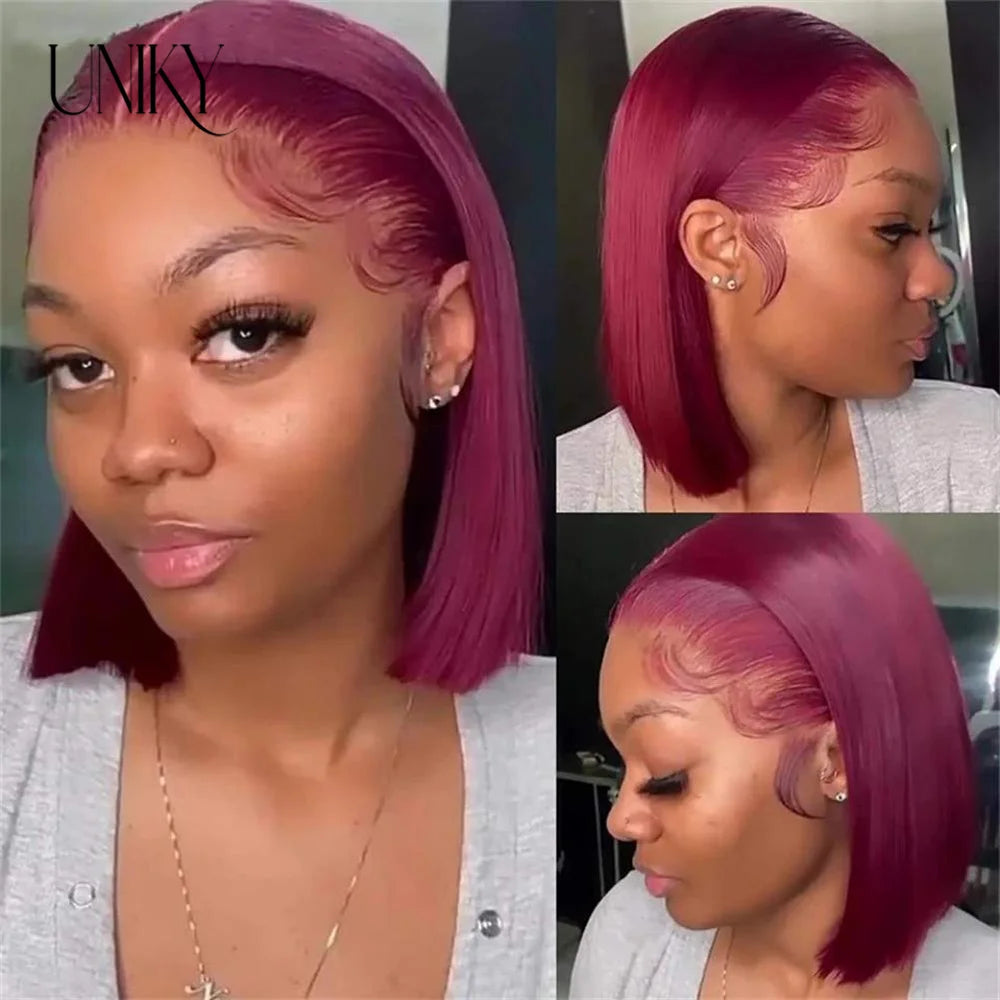 Burgundy HD Transparent Lace Front Human Hair Wigs 99J Red Straight 13x4 Lace Front Wig For Women  4x4 Lace Closure Straight wig