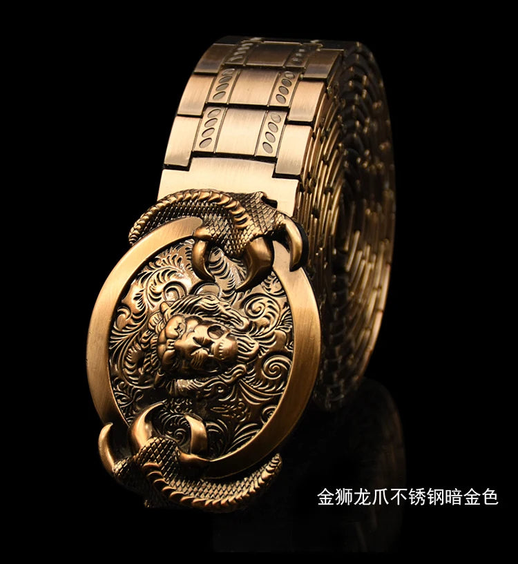 Men's belt Stainless steel Belt Retro Dragon metal Belt Gold Color Charm Belt Hip Hop Punk Strap self-defense luxury Belt male BAZAARHUBO