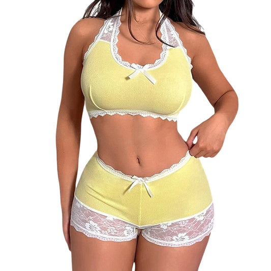 2pcs Underwear Set 2026 Women's Sexy Lace Camisole Vest Shorts Sleepwear Women's Fit Two-piece Home Outfit Sexy Lingerie Sets