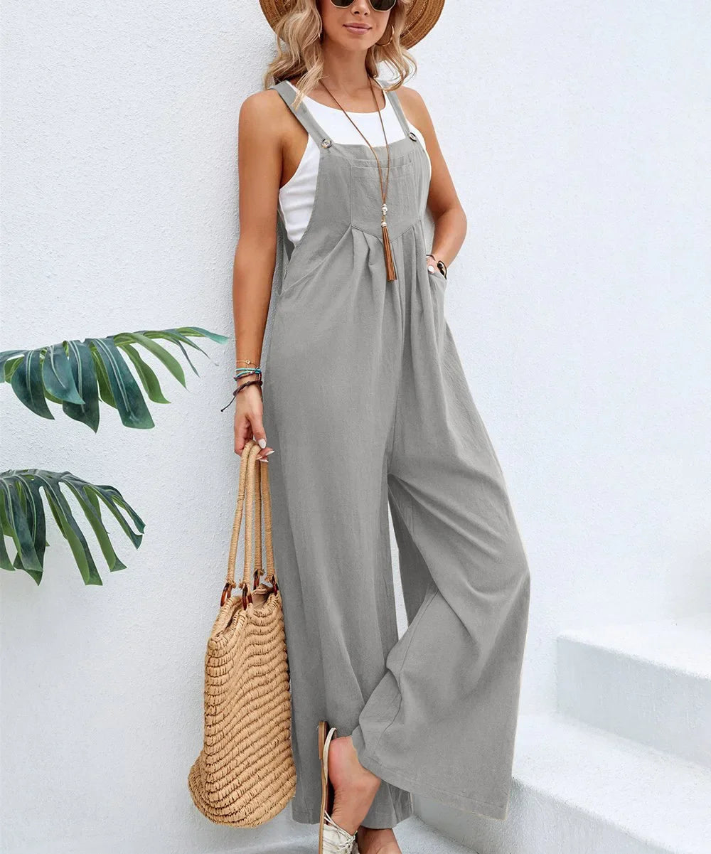 Women Summer Autumn Casual Straps Jumpsuits Elegant High Waist Wide Leg Trousers Harajuku Sleeveless Rompers Streetwear Overalls