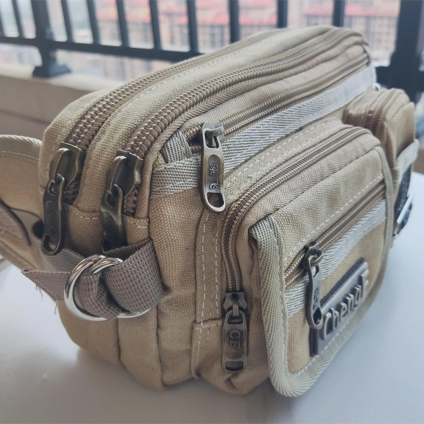 Fashionable Multi Layer Zipper Waist Bag Fanny Pack, Canvas Retro Basic Chest Crossbody Bag Men's Sports Running Phone Pocket
