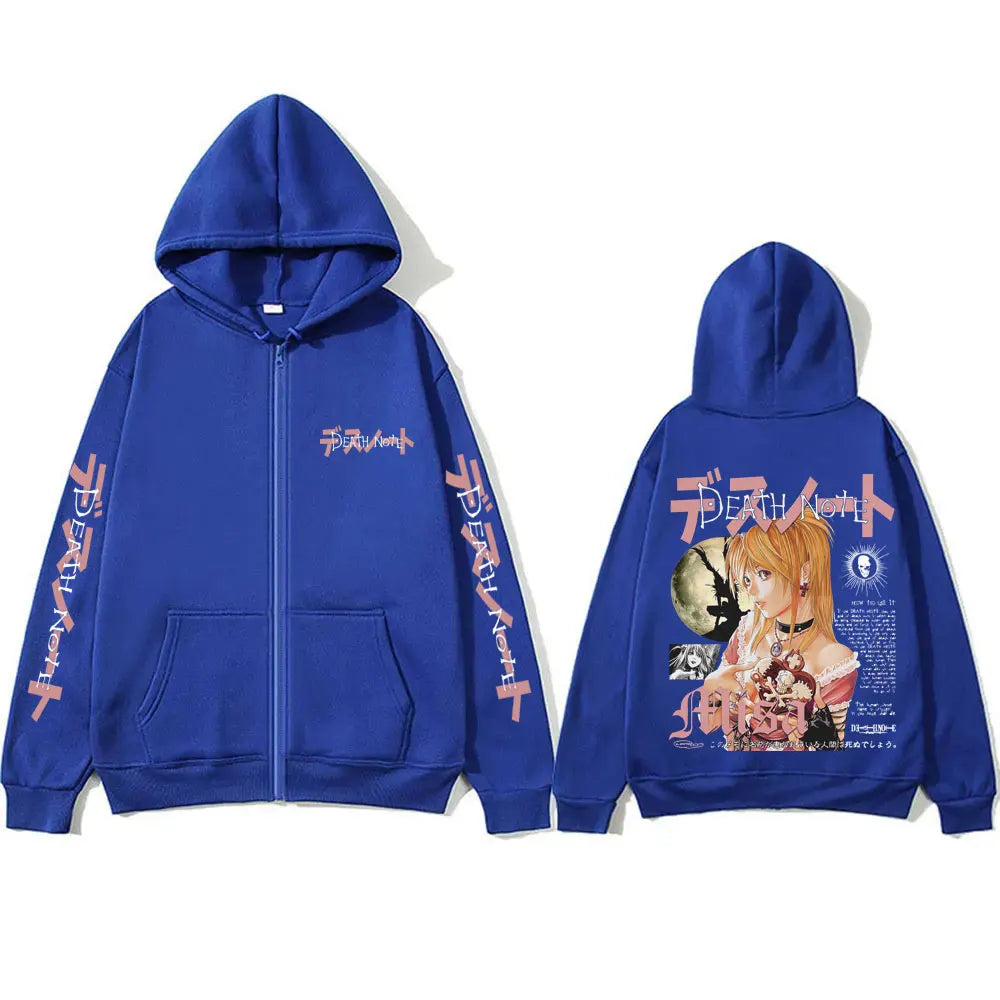 Japanese Anime Death Note Misa Zipper Hoodie Men Women Casual Oversized Cotton Zip Up Jacket Unisex Vintage Zip Up Sweatshirt BAZAARHUBO