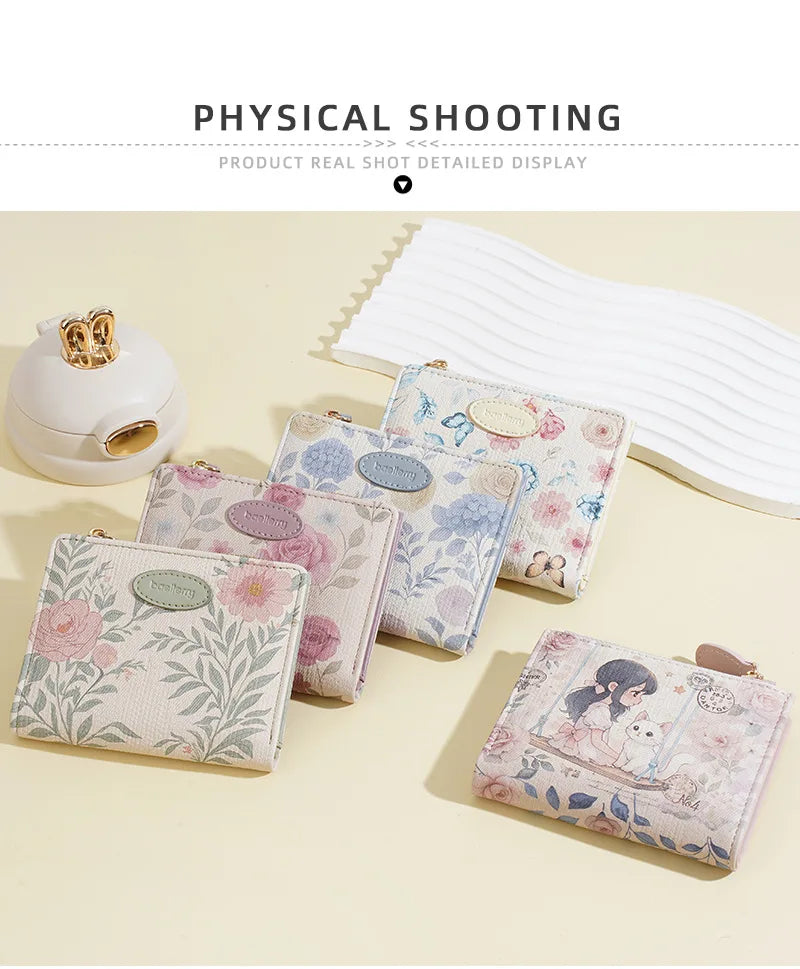 Baellerry Cute Cartoon Girl Wallet PU Leather Card Holder Coin Purse Photo Album for Students Birthday Gift for Daughters