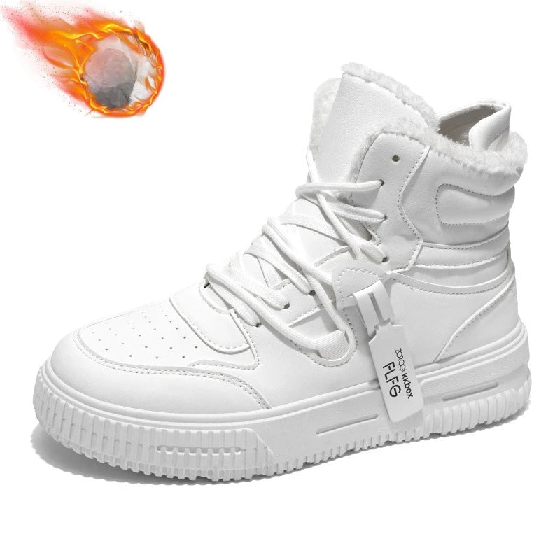 Plush Men's Shoes High Top Couple Sneakers Leather Womens Platform Shoes Comfortable Outdoor Men Running Shoes Breathable New