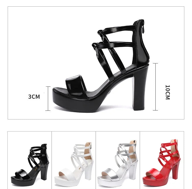 10cm Small Size 32-43 Elegant Bandage High Heels Gladiator Sandals Summer 2024 Silver Red Wedding Shoes Platform Office Model