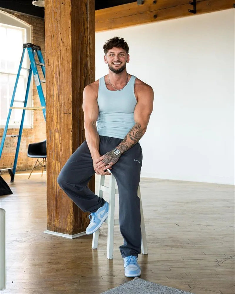 Spring Summer Knit Ice Silk Ribbed Fitness Sports Casual Slim-fit Men's Vest Men's I-line Muscle Vest Cotton Men
