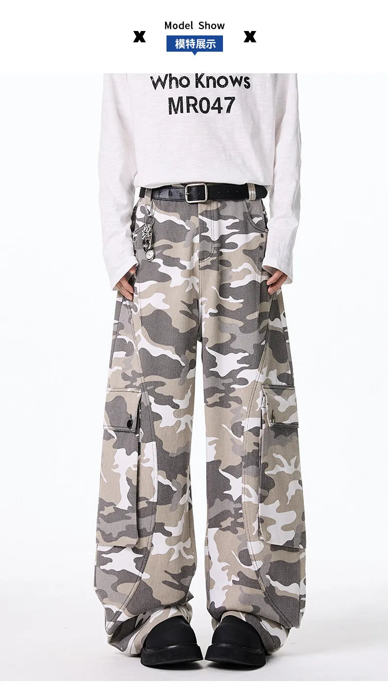 Mens Cargo pants Cotton Camo Workwear Pants Loose Fit Wide Leg Military Tactical Casual Trousers Urban Outdoor Clothing 2025