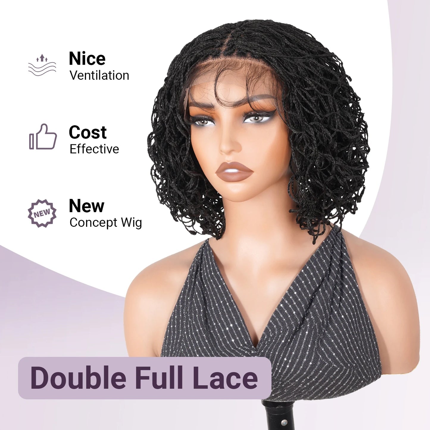 Synthetic Full Lace Front Braid Wig 14inch Curly Faux Locs Black Color Large Parting Space Twist Dreadlock Wigs for Black Women