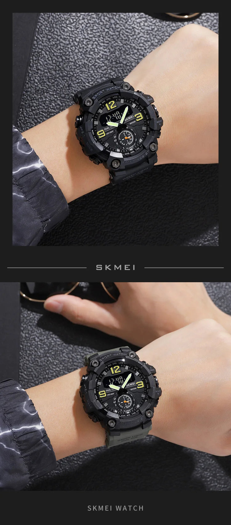 Skmei Men's Military Sport's Wristwatch Fashion Big Size Dial Quartz Analog Three Time Zone Male Led Waterproof Stop Watches