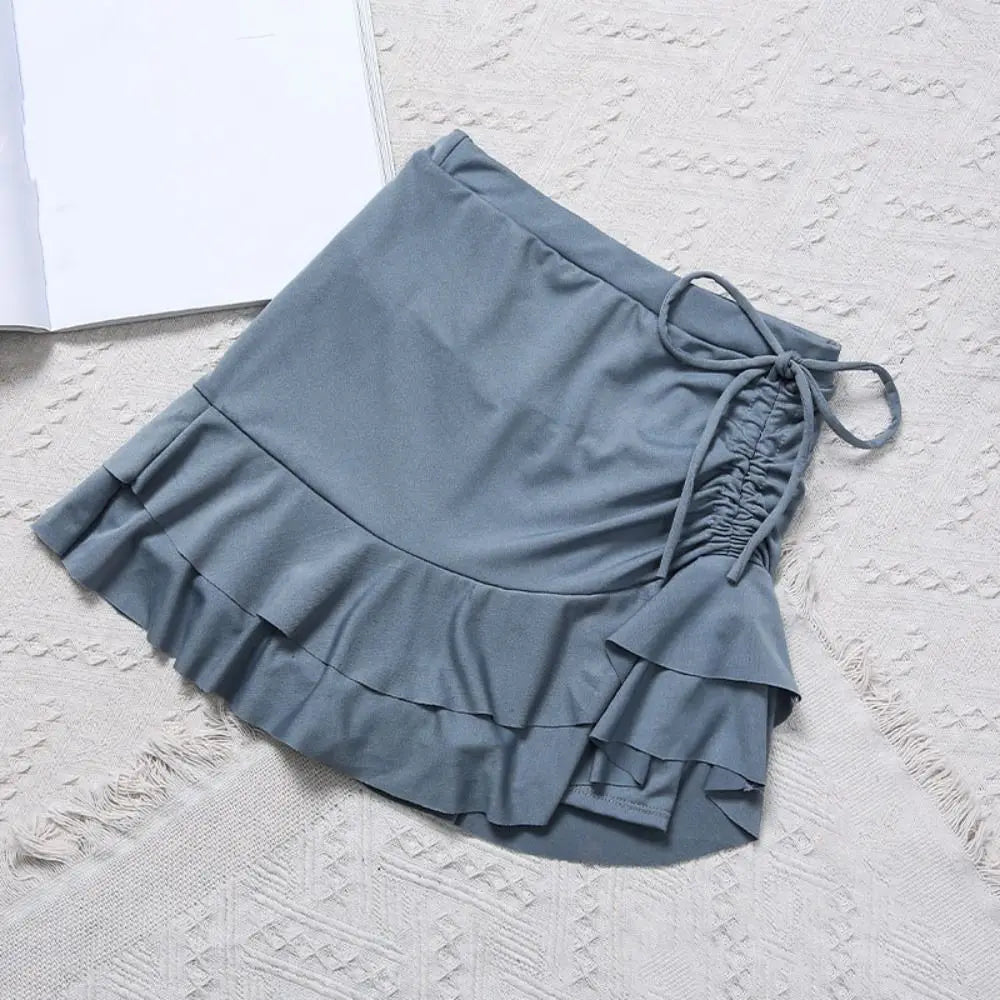 Slim Fit A-line Skirt Swimsuit Puff Ruffle Off Shoulder Lace Ruffled Bathing Suit Beachwear Two Pieces Set Swimwear Swimming