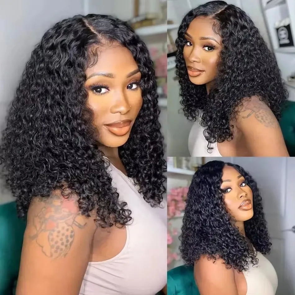 Short Bob Cut Deep Wave 13X4 Lace Frontal Synthetic Wigs For Black Women Cosplay Daily Party Preplucked With Baby Hair Hairline