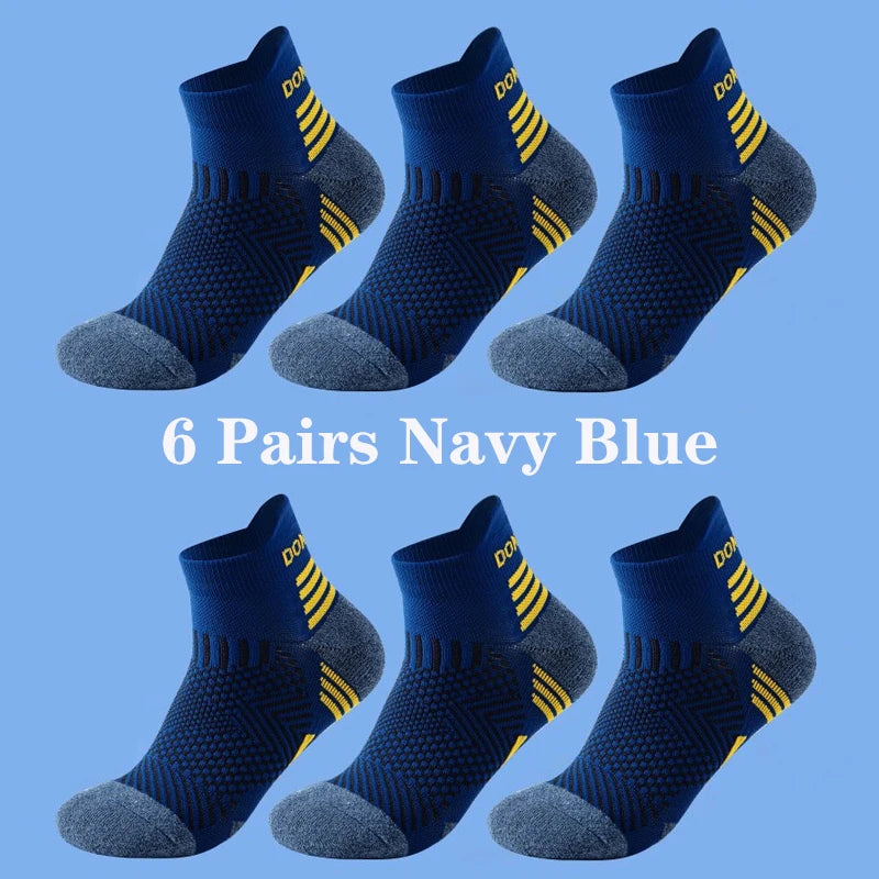 6 Pairs Marathon Running Socks Men Professional Sport Ankle Socks Thickened Towel Cushioned Tube Fitness Short Socks
