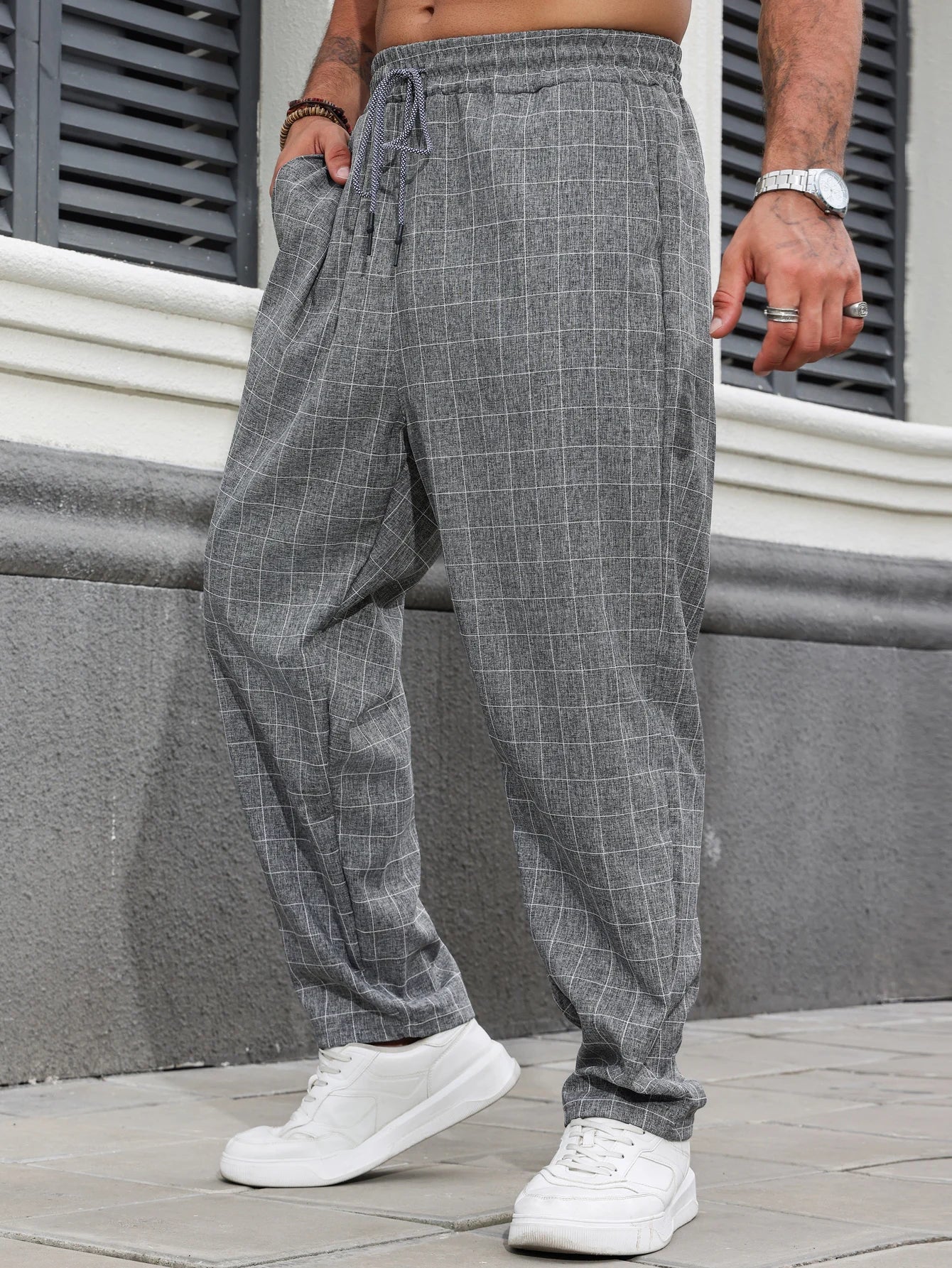 Men's Casual Plaid Pants Urban Fashion All Seasons Comfortable Fit Trousers for Casual Wear