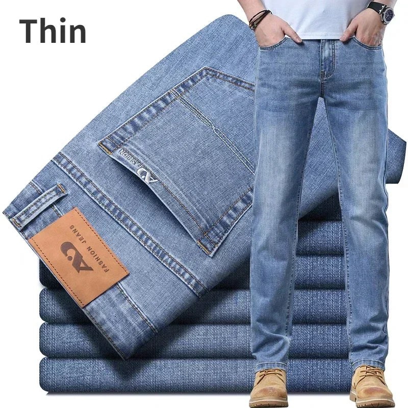 2026 Thin or Thick Material Slim Fit Men's Luxury Classic Style Men Jeans Business Stretch Denim Male Trousers Clothing