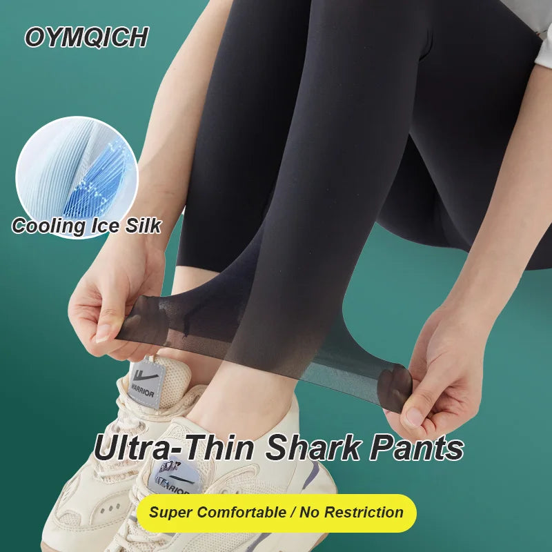 Plus Size Biker Shorts for Women Summer Thin Ice Silk Invisible Yoga Shorts Tummy Control Slimming Shorts Capri Pants 5/9 Length