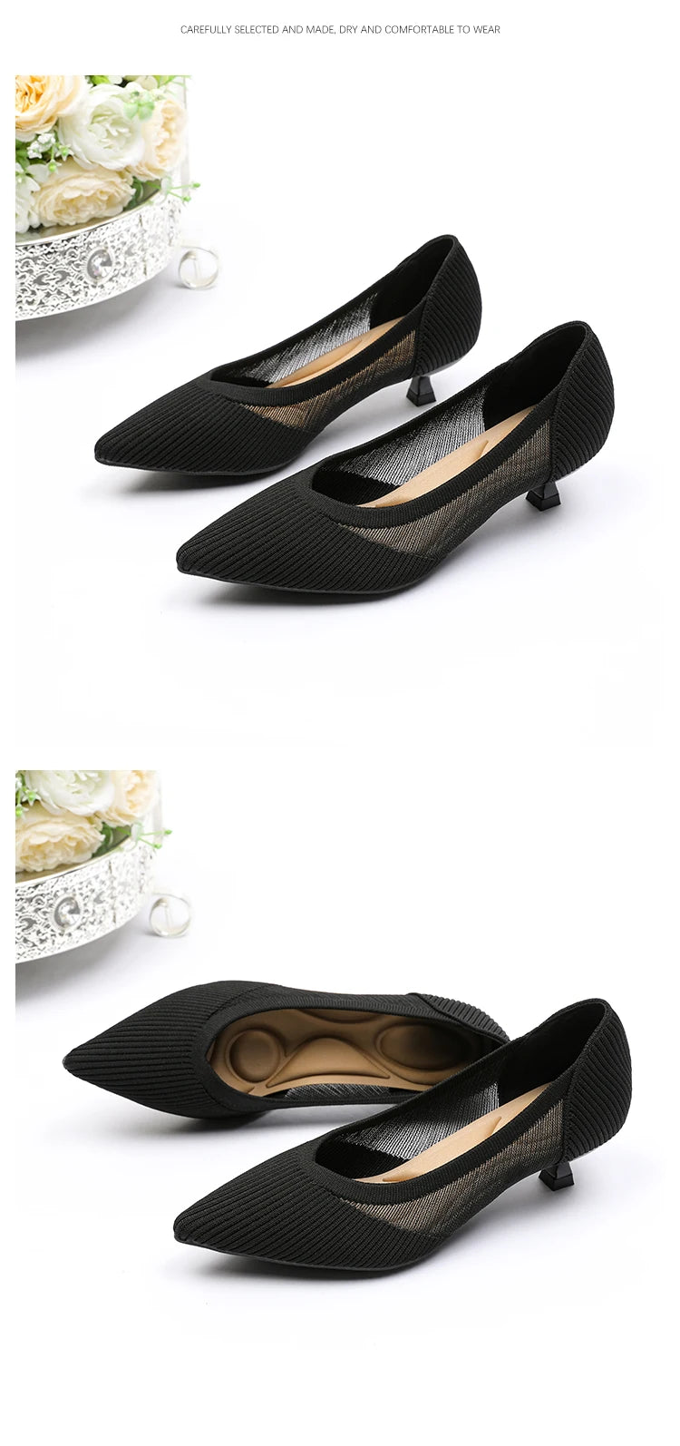 Women's High Heels 2025 New Knitted Breathable Mesh Fine Fashion Comfortable Lightweight Shoes Spring and Autumn