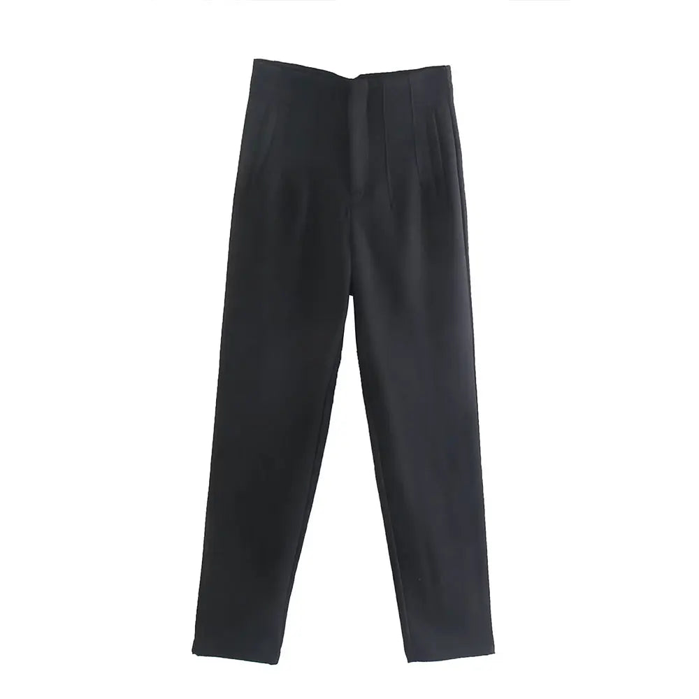 Duoperi Women High Waist Solid Trousers Chic Office Workwear Long Pants