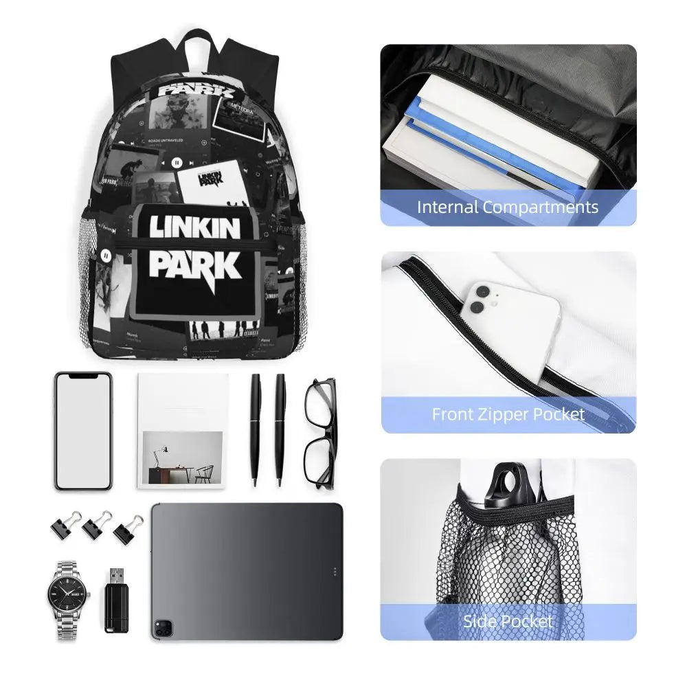 L-Linkin-S P-Park-S Band Student Backpack School Bag Hiking Travel Daypack for Boys Girls Fashion Bookbag Shoulder Bags