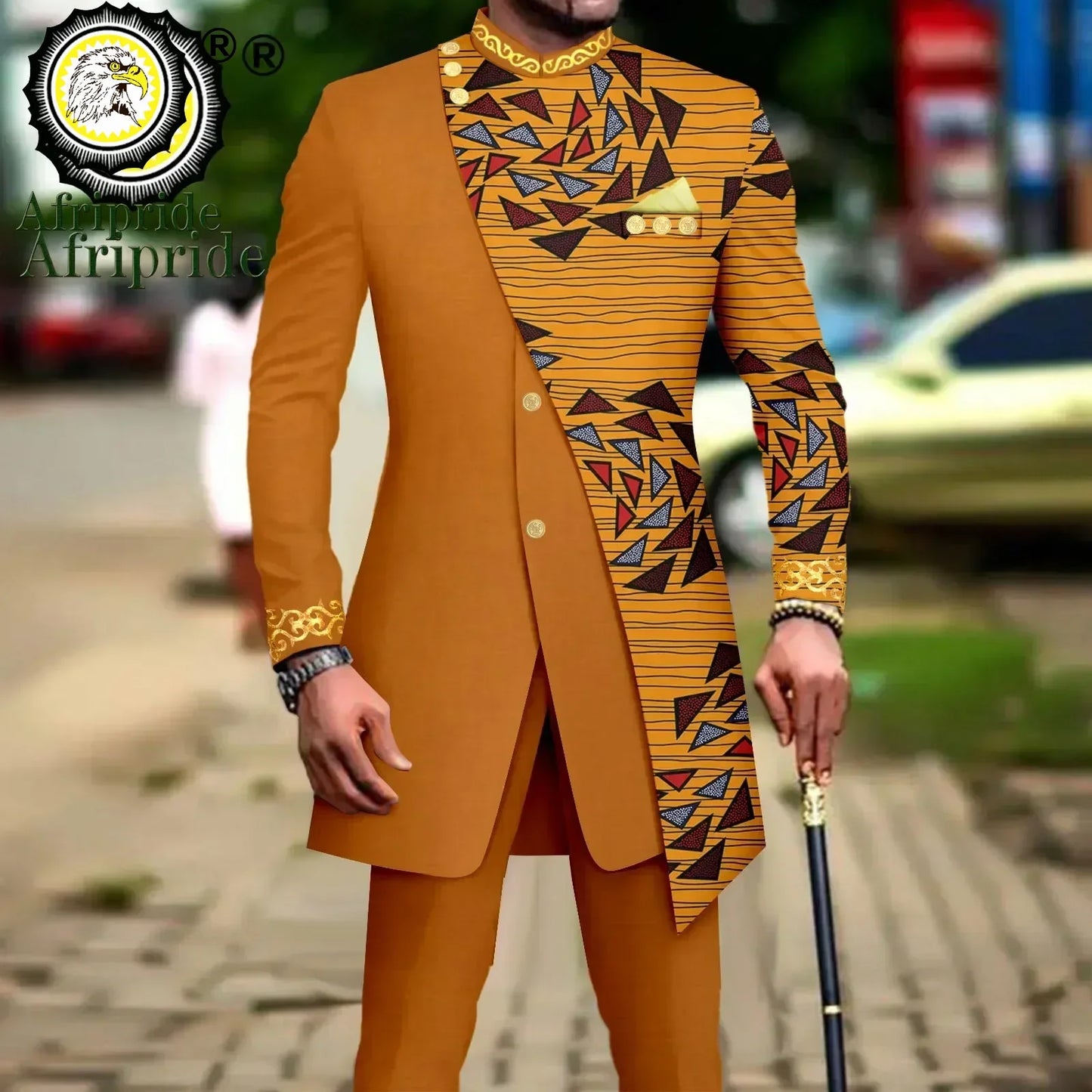 African Suits for Men Embroidery Print Blazer and Pants Set Business Dress Suit with Kerchief Party Wedding Evening A2316023